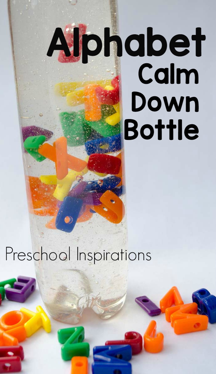 Alphabet Calm Down Bottle by Preschool Inspirations #preschool #prek #sensory #rainbow #alphabet #preschoolideas 