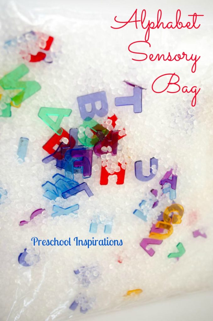 Alphabet Sensory Bag for tactile fun by Preschool Inspirations