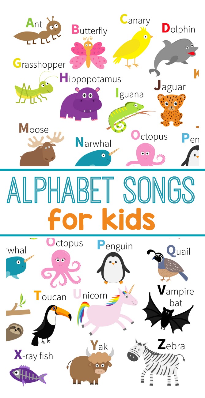 Teach the alphabet with these ABC songs for kids. Perfect for learning letters for preschool. #preschool #kindergarten #abc #songsforkids #toddlers #phonemicawareness