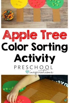 Color Sorting Preschool Apple Activity fine motor practice