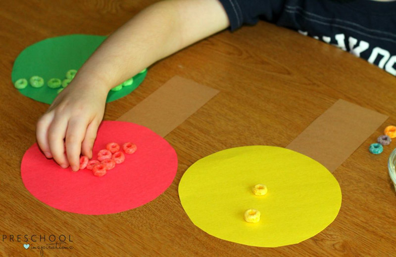 Fine motor and sorting practice with a preschool apple activity