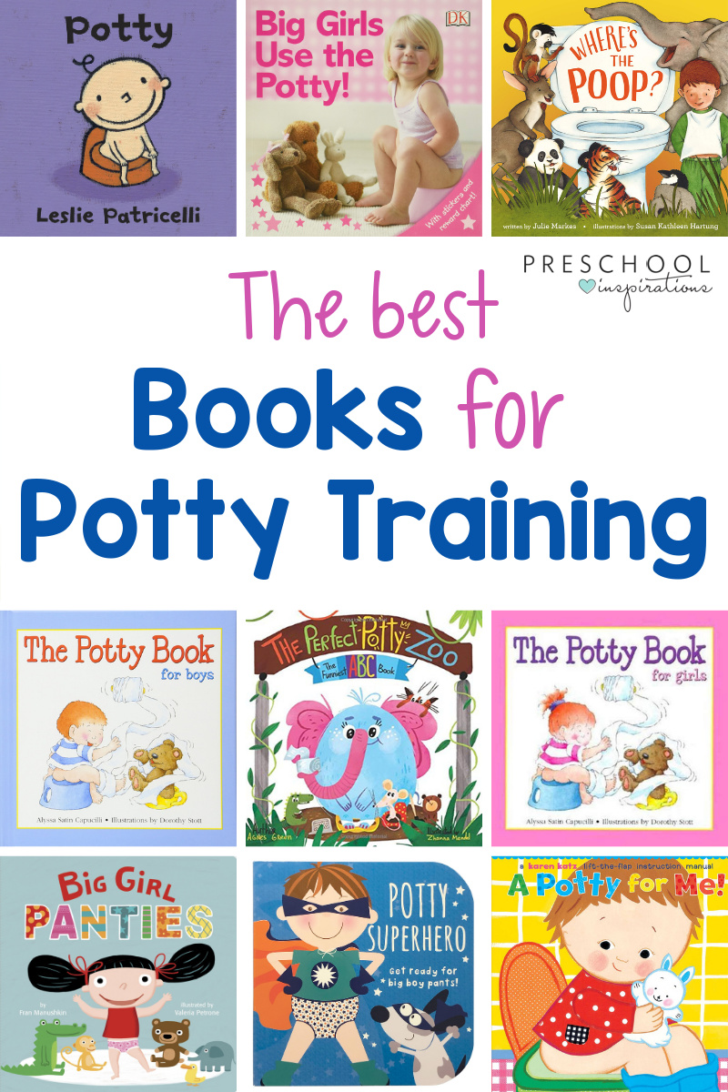 cover images of nine different potty training books for toddlers with the text, 'the best books for potty training'