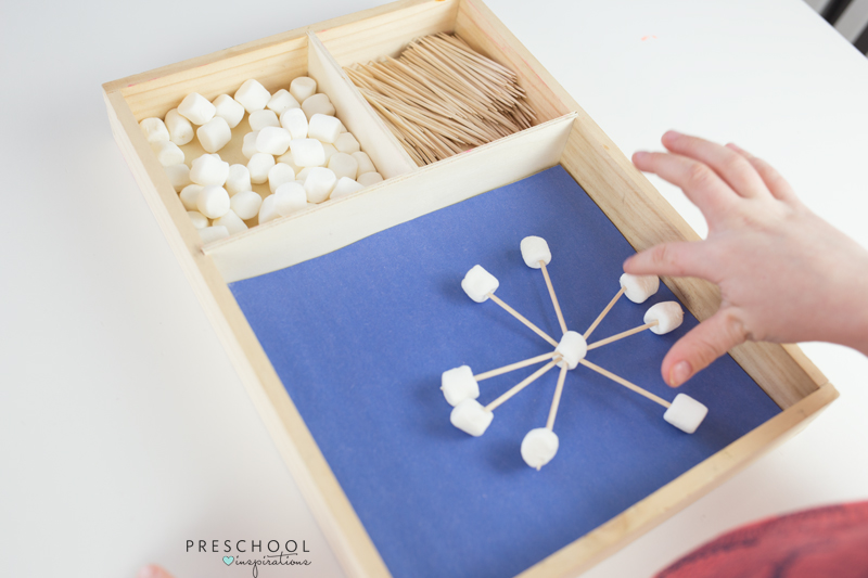 Counting the pieces of a marshmallow and toothpick snowflake