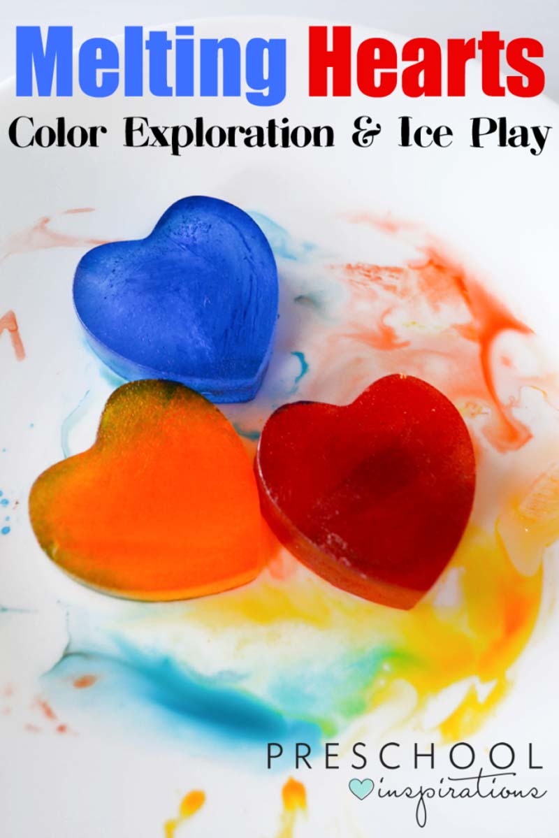Melting hearts color exploration and ice play - what a fun and easy way to explore math, science, and fine motor skills