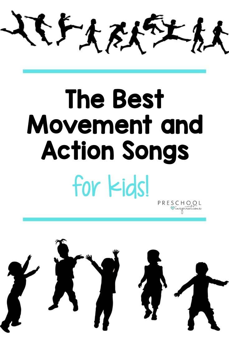 Use these movement and action preschool songs during circle time, transition time, as a brain break, or anytime throughout the day! A great list of action-oriented music for kids that is sure to get everyone up and grooving.