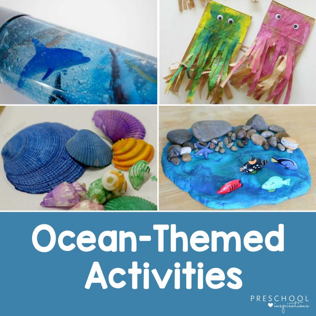 collage of four different ocean themed activities for kids