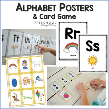 collage of alphabet wall posters and cards with the text alphabet posters and card game