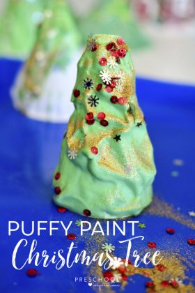 Make a puffy paint Christmas tree art activity for the perfect Christmas craft idea