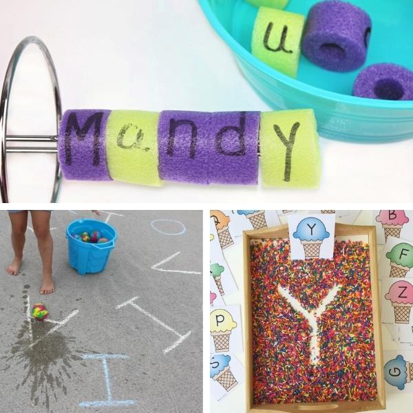 collage of three different preschool alphabet activities