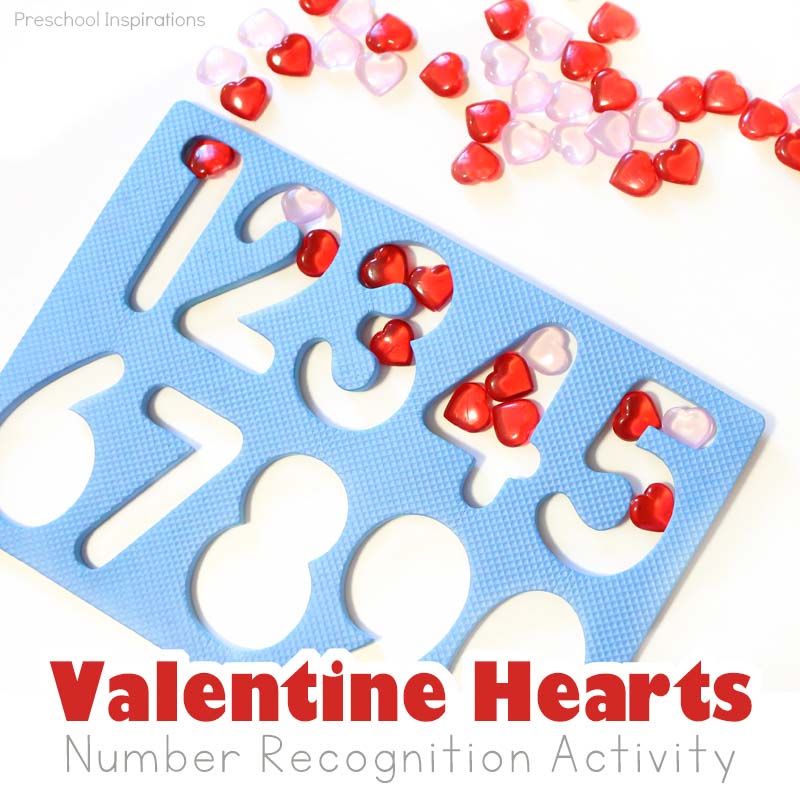 Valentine hearts number recognition activity for preschool