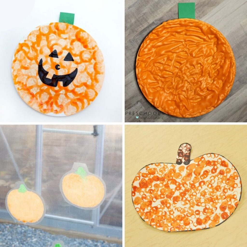 collage of four different pumpkin arts and crafts projects