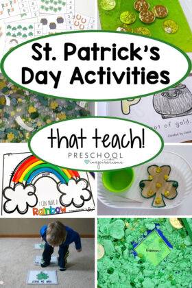 pinnable collage of eight st. patrick's day activities for preschool that teach a skill