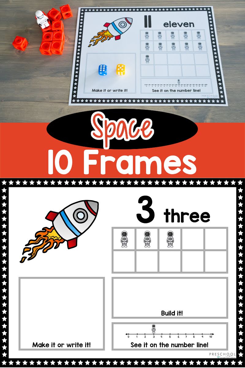 two images of space ten frame mats and the text space 10 frames