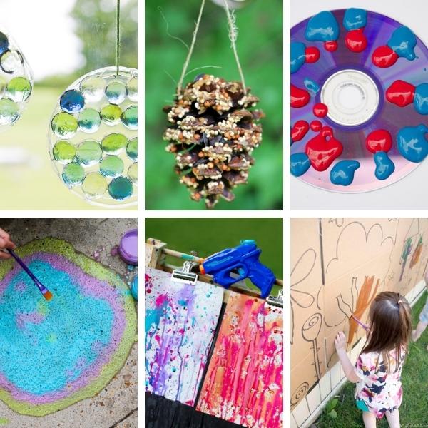 collage of six different arts projects and crafts for preschool