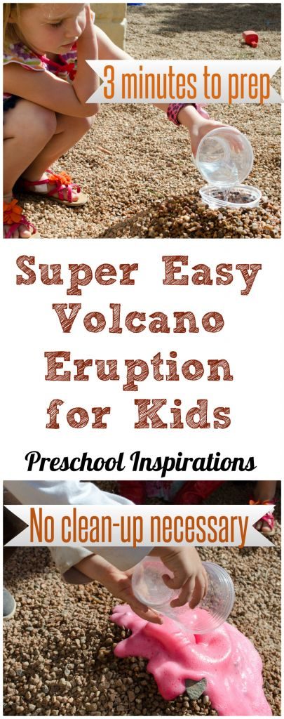Super easy baking soda and vinegar volcano eruption for kids outside or in the backyard. #preschool #prek #kindergarten #toddler #science #STEM #STEAM #summer #preschoolactivity #preschoolidea
