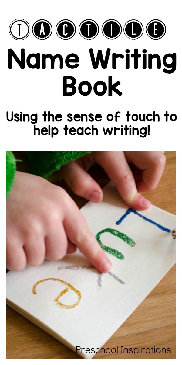 Make a sensory name book to help children learn to write their names with their sense of touch! This tactile name writing book is the perfect way to teach a child to learn to write his or her name. #preschool #kindergarten #namewriting #literacy #namepractice #learningtowrite 
