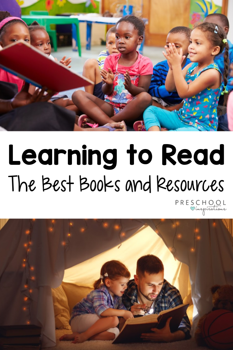 Two images of children reading with a parent or teacher and the text "learning to read; the best books and resources"