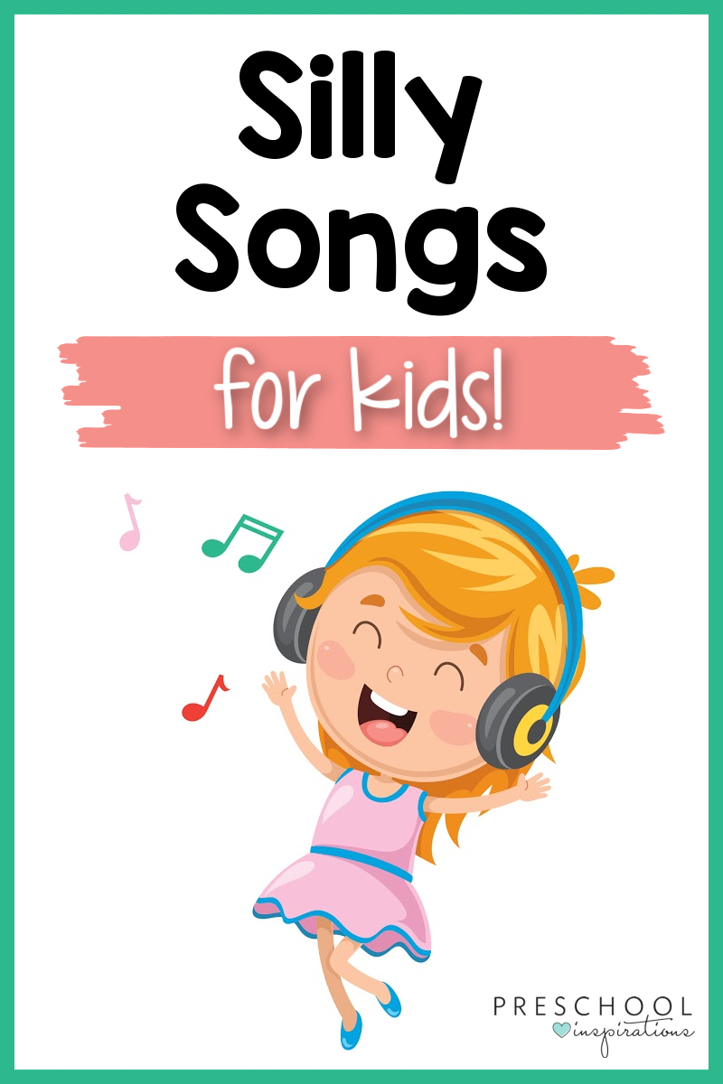 a cartoon girl with headphones singing a happy song with the text, 'silly songs for kids'