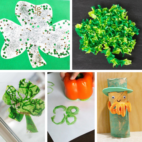 collage of st. patrick's day crafts and art activities for preschool 